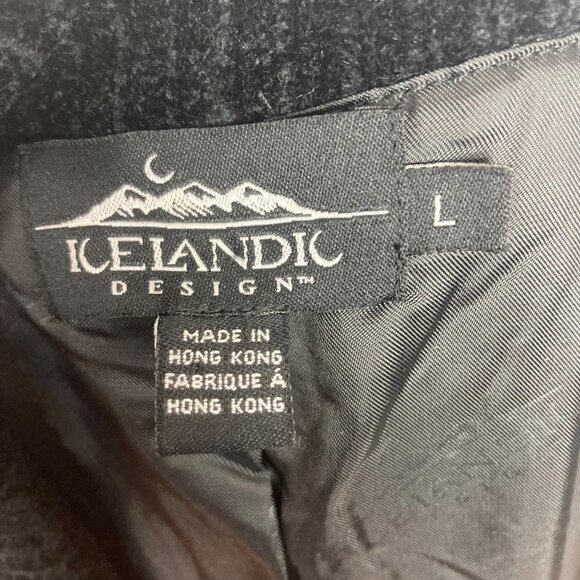 Vintage Icelandic Design Sweater Coat Cardigan Jacket Large Black Red Lined - Picture 4 of 13